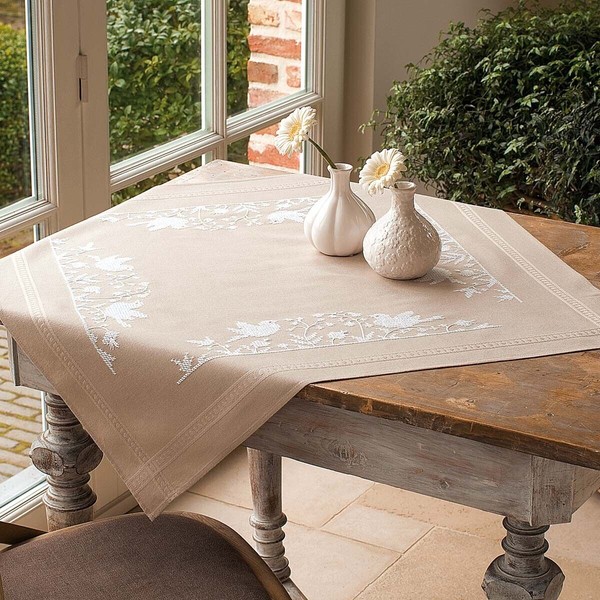 Vervaco® White Birds Table Topper Stamped Cross-Stitch Kit