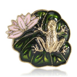 sunjiaqi Frog On Lotus Leaf Hard Enamel Pins Cute Kawaii Nature Outdoors Lapel Pins Cute Animal Badge Brooch Pins for Women Men Backpack Hat Clothes Decoration Accessories Gold Tone
