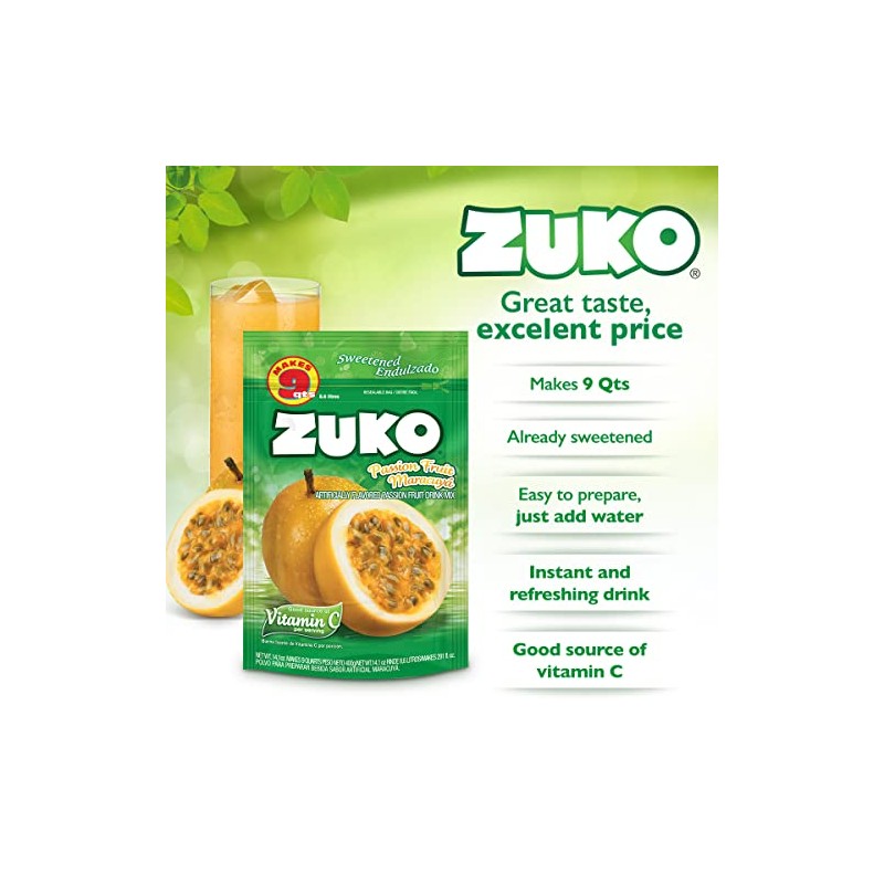 Zuko Passion Fruit Instant Powder Drink Family Pack, 14.1 oz,