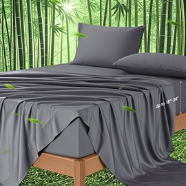 Ivellow Deep Pocket King Sheets, Rayon Derived from Bamboo, Extra Deep Pocket up to 18"-24", Hotel Luxury Cooling Sheets for King Size Bed, Silky Soft, Smooth, Breathable Bed Sheets Grey