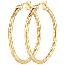 Verniflloga 14K Gold Hoop Earrings for Women,Large14K Gold Earring Thick Women’s Hoop Earrings Jewelry 30 mm,35 mm (35MM)