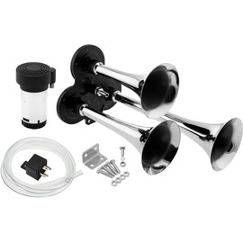 Vixen Horns Train Horn Kit for Trucks/Car/Motorcycle. Complete System with Air Compressor, 3 Trumpets. Super Loud dB. Fits Vehicles like Pickup/Semi/RV/SUV 12v Chrome Plated VXH2411C