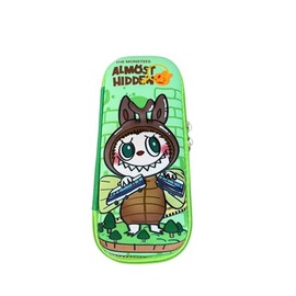 La Bu Cartoon Monster Pencil Case, School Makeup Bag for Girls, 4 Designs (Green)