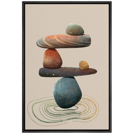 Color-Banner Framed Canvas Print Wall Art Balanced Vibrant Pastel Rock Stack Nature Rocky Digital Art Modern Art Rustic Colorful Ultra for Living Room, Bedroom, Office - 24"x36" Black