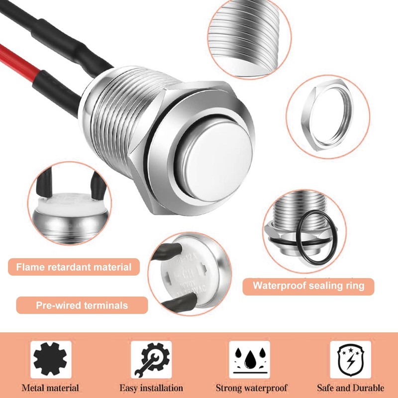 3 Pack 12V Prewired Waterproof Push Button Switch – Momentary