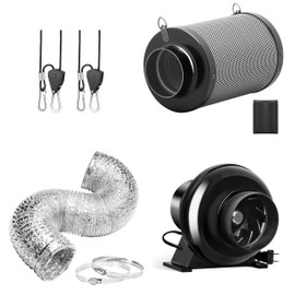 iPower 4 Inch 195 CFM Inline Fan Ventilation Exhaust Blower, Air Carbon Filter, 8 Feet Flexible Ducting and Rope Hanger for Grow Tent, HVAC Heating Cooling