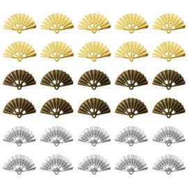 Honbay 30PCS Metal Folding Fan Charms Pendant Semicircular Fan-shaped Pendants for Earrings Bracelet Necklace Jewelry Making (3 Color), alloy, No Gemstone