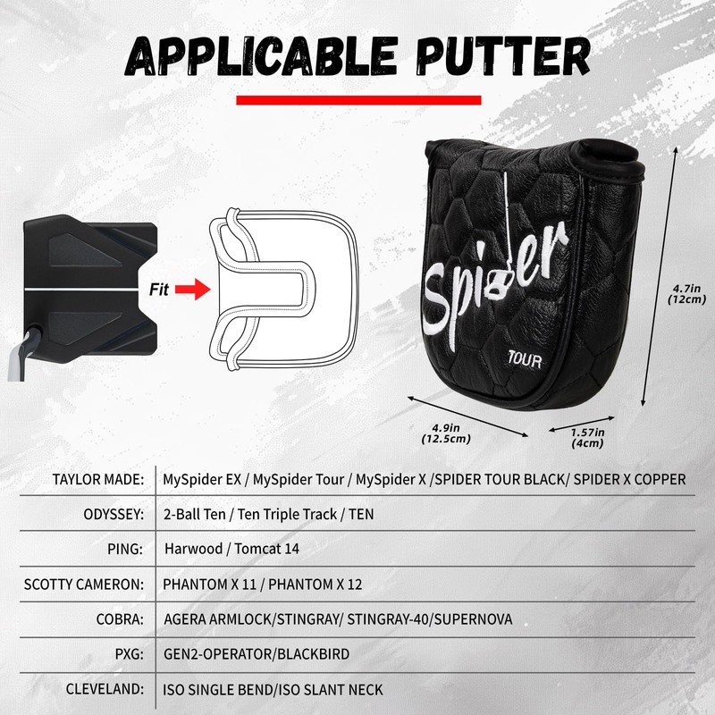 Golf Mallet Square Putter Cover Magnetic Heel-Shaft Headcovers Fits for