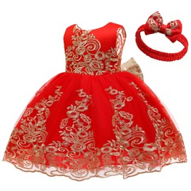 CMMCHAAH 0-6 Years Baby Girls Pageant Lace Embroidery Dresses Toddler Formal Dress with Headwear