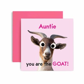 Huxters Birthday Cards for Women – You're the GOAT Auntie Happy Birthday Card for Birthday, Mother’s Day – Auntie Birthday Card with Lovely Pink Envelope – Funny Birthday Card (Auntie)