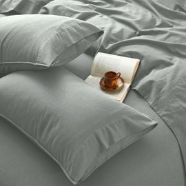 OnlySet 4Pcs Organic Linen Sheets California King Size, 100% French Linen from Normandy, Breathable Earl Gray Cal King Sheet Set with 16 Inch Deep Pocket, 1 Flat Sheet, 1 Fitted Sheet, 2 Pillowcases