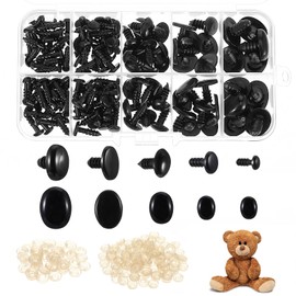 Tyqour Safety Eyes for Crochet Animals, Pack of 250 Safety Eyes and Safety Noses with Washers, Doll Eyes Safety Noses Plastic Eyes for Crochet Animals, for Doll Plush Toy (6-17 mm)