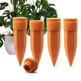 The Olla Company Plant Watering Spikes with Lids - Ideal for 8”-12” Pots - Vacation Friendly - Terracotta - Large - Set of 4