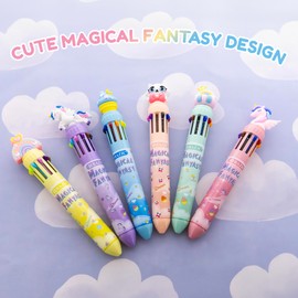 BAZIC 10-Color Ballpoint Pen, 1.0mm Bold Point, Magical Fantasy Series, Retractable Multicolor Pen Fun Cute Ballpoint Pens for Office School Supplies Gifts, 6-Pack