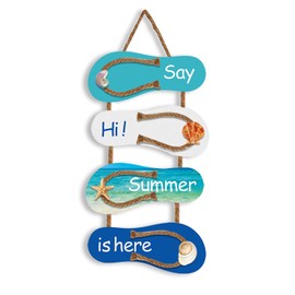 Nautical Beach Flip Flop Wall Ornament - Wooden Hanging Slippers Decor - Ocean-Themed Home Decoration for Wall, Door, Patio, or Beach House