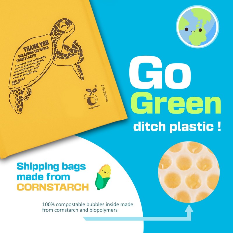 GREEN PLANET PACKING Compostable Padded Envelopes A4, A5, A6, Bubble
