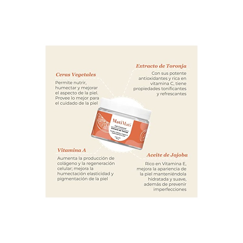 Gel Corporal Extracto Toronja MatiMati-Tonificante, Hidratante, Anticelulítico 300 g