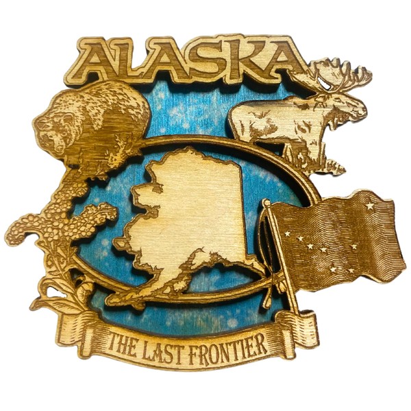 Alaska Wooden Magnet, The Last Frontier Magnetic Accessory, Rustic Fridge