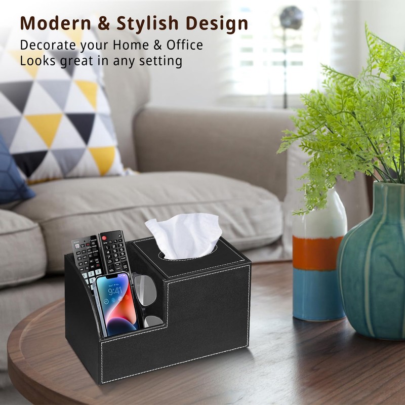 PU Leather Square Tissue Box Cover - Multi-Functional Tissue Box