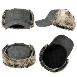XXL 2XL Winter Trapper Hat Baseball Cap with Faux Fur Earflaps for Large Big Head Men Women with Quilted Lined Ear Protection Cold Weather Grey