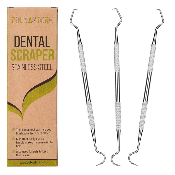 Professional Dental Scraper Tool - Dentist Pick, 3-Pack Medical Stainless Steel, Dental Tarter Scraper for Tooth Stains Remover, Dentist Home Use Tools