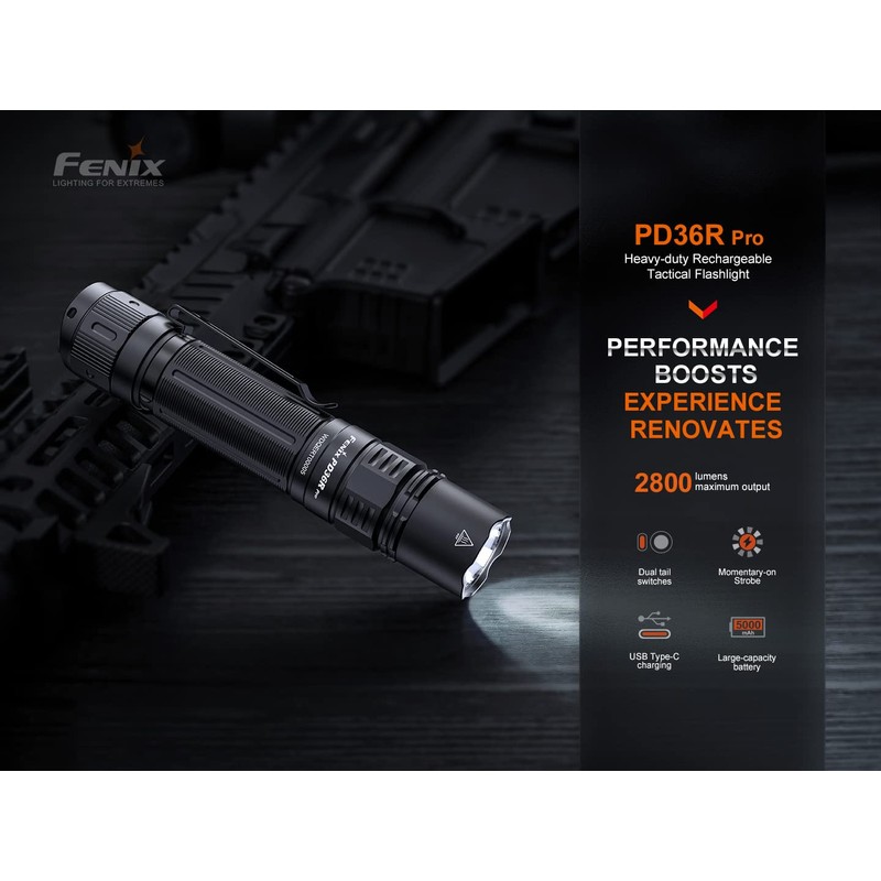 Fenix PD36R Pro Tactical Flashlight and Backup Light Kit, 2800