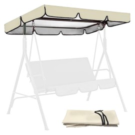 Swing Canopy Replacement Cover for Outdoor Patio Porch Swing Chair Waterproof 2/3 Seat Swing Canopy Replacement Top Sun Shade Garden Yard Park Furniture Canopy Cover (Beige, 75”×52”×5.9”)