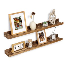 Fun Memories Picture Ledge Shelf for Wall, 36 inch Pine Wood Nursery Book Shelves Set of 2- Wall Book Shelves for Kids Room, Home Decor - Kitchen Spice-Carbonized