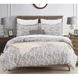 DAUAOTO Duvet Cover California King Size Set - 104"X96" Cover + 2 Shams, Cotton Bedding Set Gray Paisley Pattern