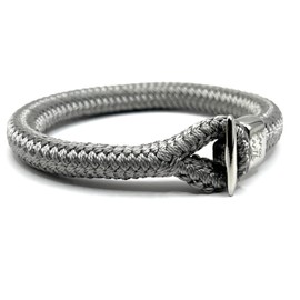 Braided Nautical Rope Bracelet - Men's Paracord Stainless Steel Hook Bracelet, Paracord Surfer Jewellery, Sailing Rope Shackle Bracelet (Medium - Large Wrist (21cm), Harbour Grey)