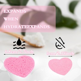 Pack of 50 Compressed Face Sponges for Cleansing and Exfoliating Natural Make Up Sponge Reusable Heart Sponge for Face Deep Cleansing and Makeup Remover (Pink)