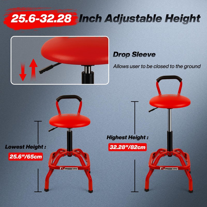 FreekyFit Garage Stool, Adjustable Height Swivel Work Mechanic Shop Stool