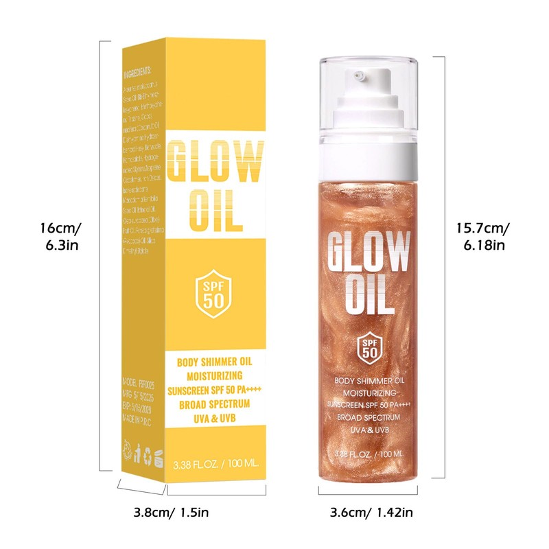 Sunscreen Body Glow Oil【SPF 50】【Lightweight】【Natural Ingredient】Broad Spectrum Shimmer Sunscreen For