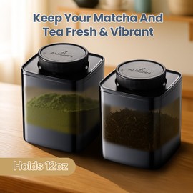 TeaVault Opaque Airtight Matcha Container – Loose Leaf Tea Storage Canister & Organizer for Freshness, Aroma & Flavor. Premium Storage for Matcha Powder, Tea Bags, Chai & Green Tea- 0.6 qt