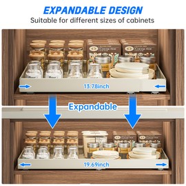 Expandable Pull-Out Cabinet Organizer (Width 13.78"-19.69"), Adhesive Drawer for Kitchen Cabinets, Cabinet Pull-Out Shelf for Cabinet Drawer and Under Sink Storage and Organization, Easy to Access