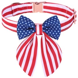 4th of July Dog Collar with Bow, Independence Day American Flag Dog Collar Adjustable with Metal Buckle, Star & Stripes Patriotic Puppy Collar for Small Dogs