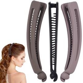 Alpinleux 3 Pcs Banana Hair Clips for Women, Large Double Combs Claw Clips, Banana Clip Hair Accessories for Long Short Thick and Thin Hair (Purple, Brown, Black)