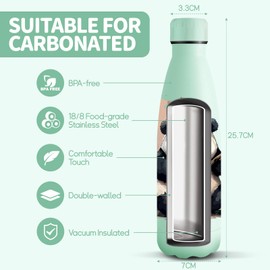 HoneyHolly Stainless Steel Water Bottle, 500 ml, BPA-Free, Thermos Flask, 18/8 Stainless Steel, Children's Water Bottle, Double-Walled Vacuum Insulated, Thermos Flask for School, Outdoor, Camping,