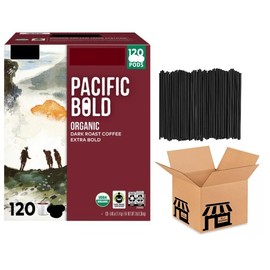 Generic Pacific Bold Organic Dark Roast Extra Bold Coffee K' Cups - 120 Count Value Box Coffee Pods Single Serve (Packaging May Vary) With KLJ Stirrers