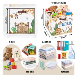 Clastyle Retro Cowboys Kid Storage Cube Organizer Set Closet Clothes Cube Storage Bin Brown Nursery Toddler Baby Toy Box Chest Boys Girls Book Shelf Basket, Horses, 11.8x11.8x11.8 in