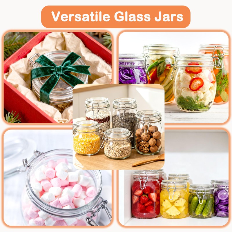Glass Containers With Lids 16 Oz Wide Mouth Airtight Jars