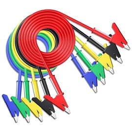 Cleqee 5PCS Crocodile Test Leads Dual Ended Alligator Clips Electrical Flexible Cables Heavy Duty Copper Clamps 5 Colors 1M for Multimeter Testing
