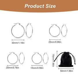 GNALIA 4 Pairs Stainless Steel Rounded Small Hoop Earrings Set for Women Cute Huggie Earrings Nickel-Free 15 mm - 30 mm Comes with a Velvet Bag
