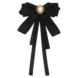Mabor Black Bow Tie for Women, Clip on Bow Ties Pre Tied Bowtie for Women Girls Adjustable Ribbon Faux Pearl Rhinestone Necktie for Shirt School Uniform
