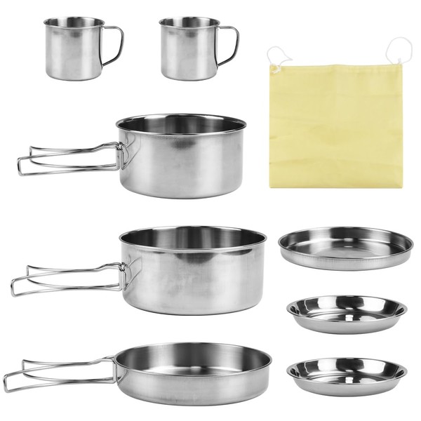 Kleemeiero Stainless Steel Cookware Camping Pot Pan Set 8-Piece Camping