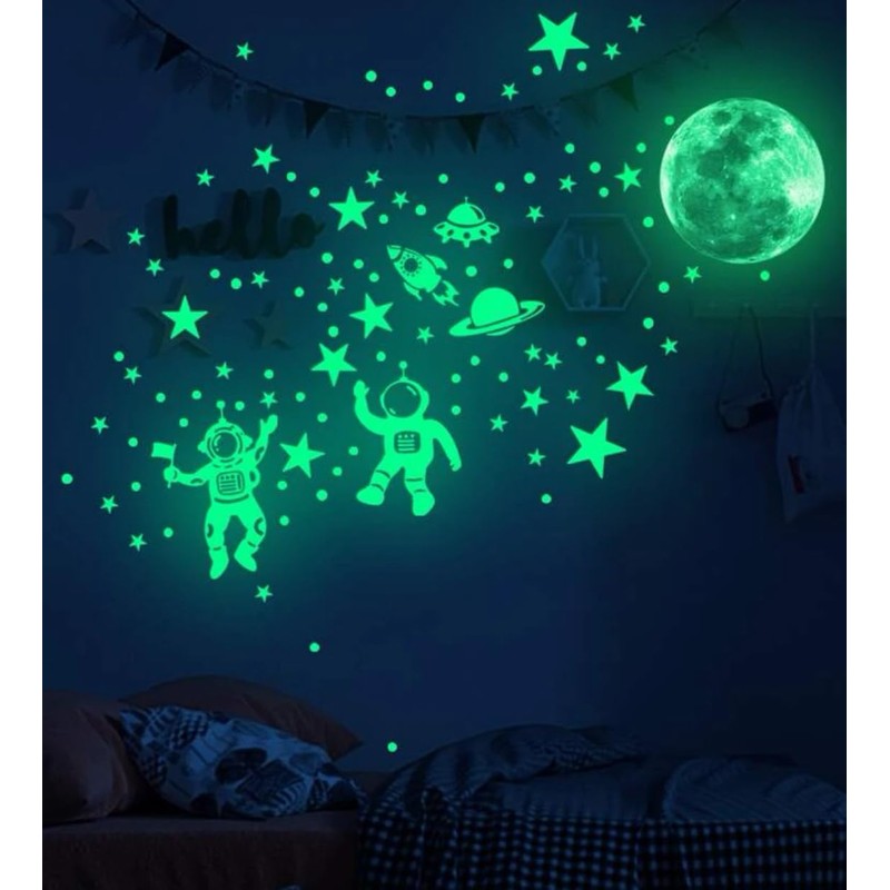 Cartoon Astronaut Planet Luminous Wall Stickers for Kids Room Decoration