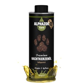 alphazoo Premium Nachtkerzenöl für Hunde & Katzen 250 ml I Natürliches Futteröl mit Omega-6 & Omega-9 Fettsäuren, kaltgepresst I Für glänzendes Fell