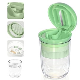 Cortador y Triturador de Pastillas 4 en 1 Portátil con Vaso y Compartimento, Desmontable y Lavable, Ideal para Viajes y Uso Diario, Verde