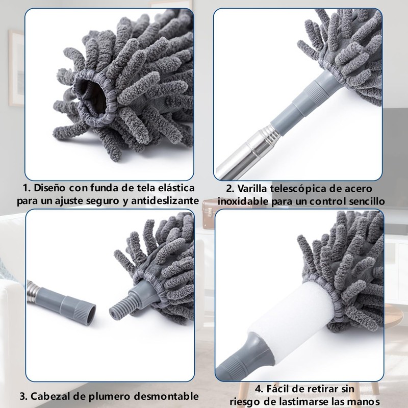 8 en 1 Plumero de Limpieza Reutilizable, Plumero Extensible para