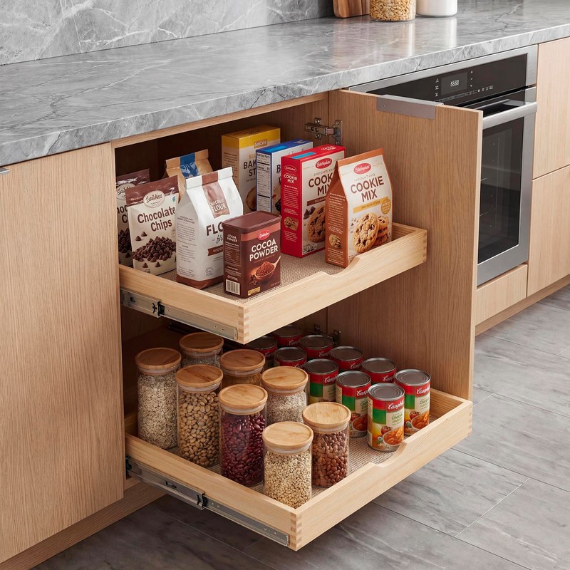 Menkxi 2 Set Pull out Tray Cabinet Organizer Wooden Pull